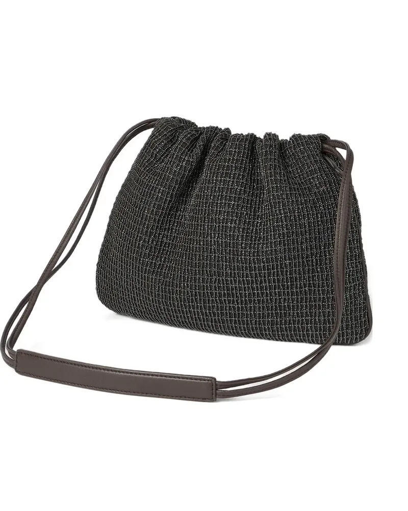 Brunello Cucinelli net embroidery leather soft pochette - Schwarz Schwarz