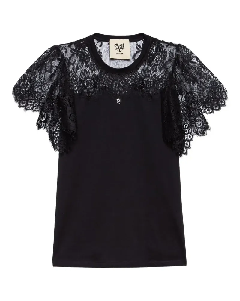 Aniye By Harlem lace-panelled butterfly-sleeve T-shirt - Schwarz Schwarz