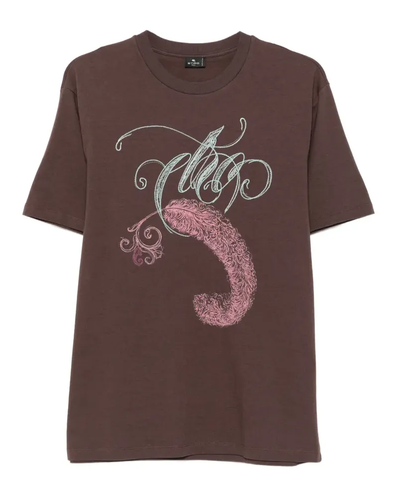 Etro Kurzärmeliges T-Shirt mit grafischem Print - Braun Braun