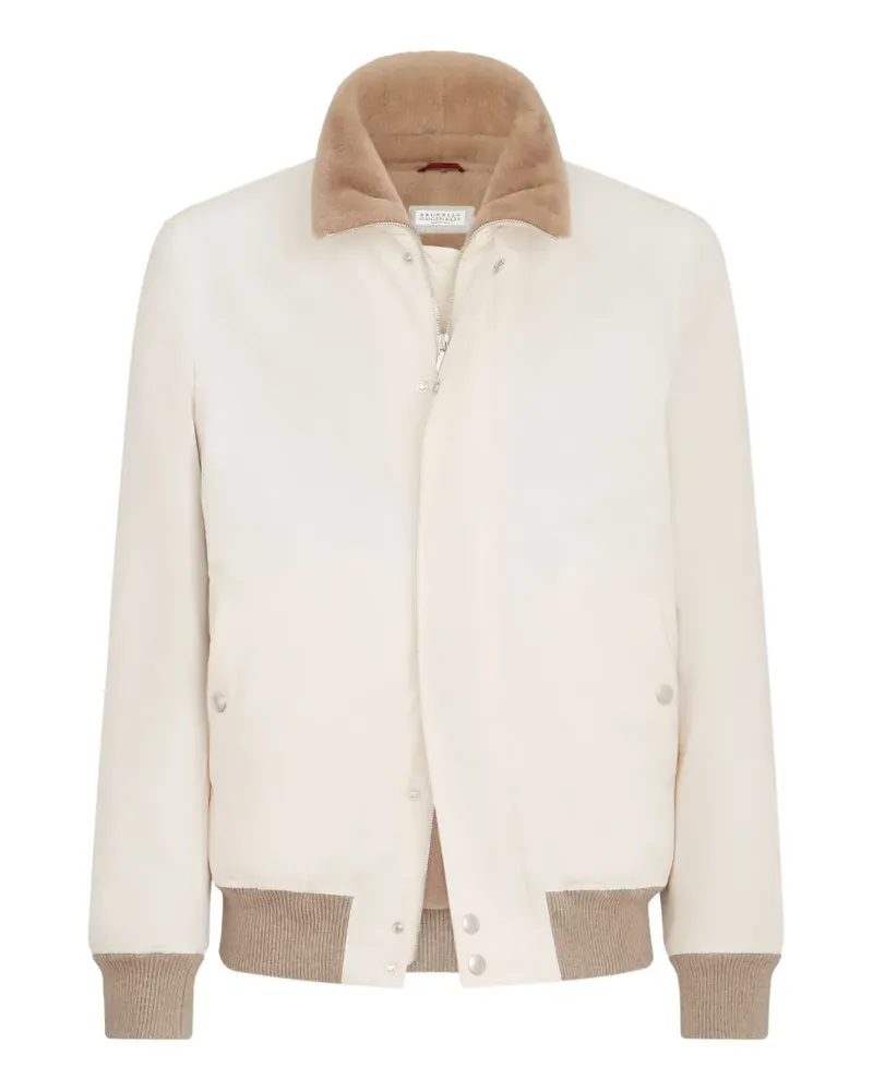 Brunello Cucinelli Gebondete Pilotenjacke aus Nylon mit Shearling-Futter - Nude Nude