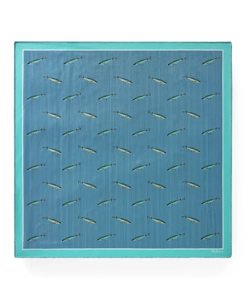 Mulberry striped fish-print silk scarf - Blau Blau