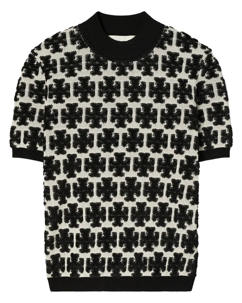 Tory Burch T Monogram T-Shirt mit Stehkragen - Schwarz Schwarz
