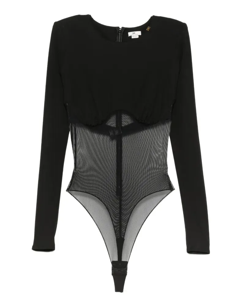 Elisabetta Franchi mesh-panelled gathered-detail bodysuit - Schwarz Schwarz