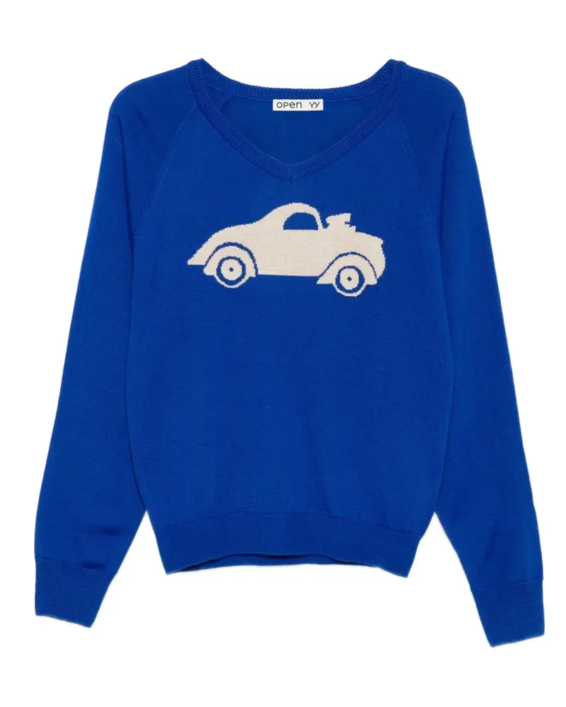 OPEN YY Pullover mit Auto-Print - Blau Blau