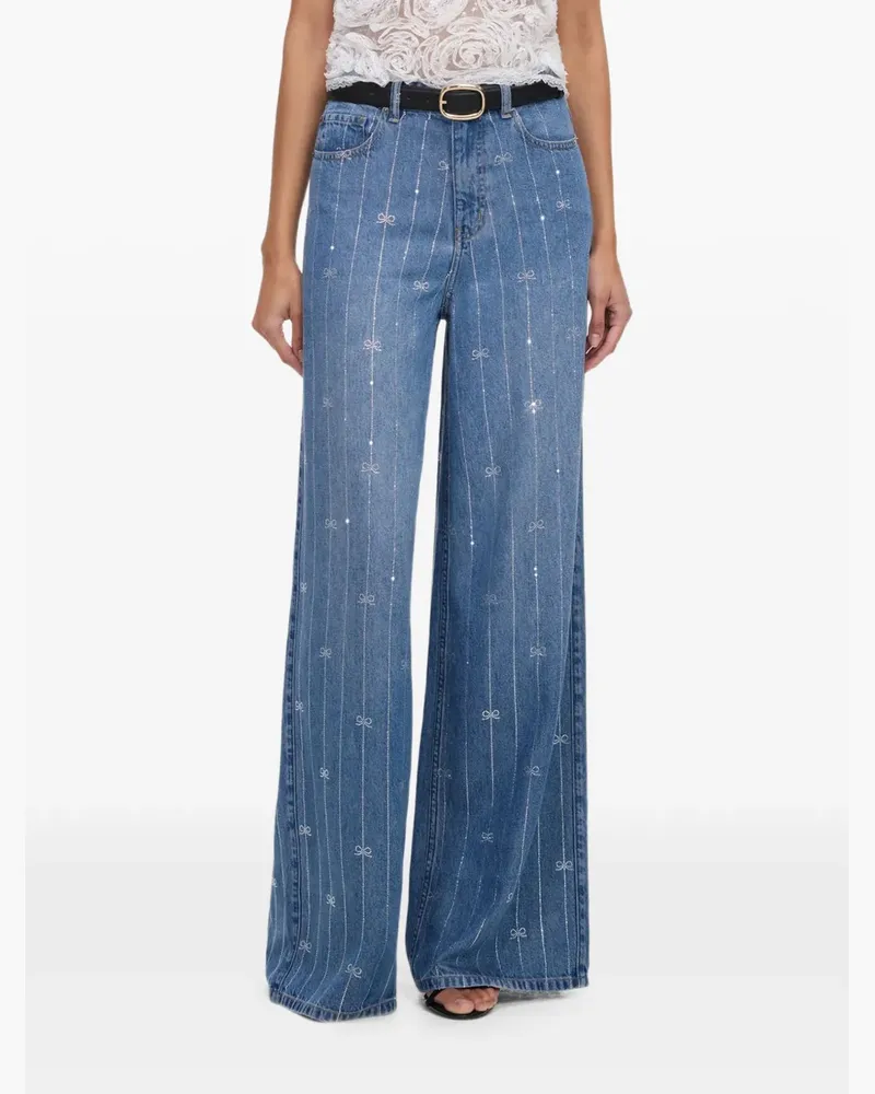 Self-Portrait rhinestone-embellished bow-motif jeans - Blau Blau