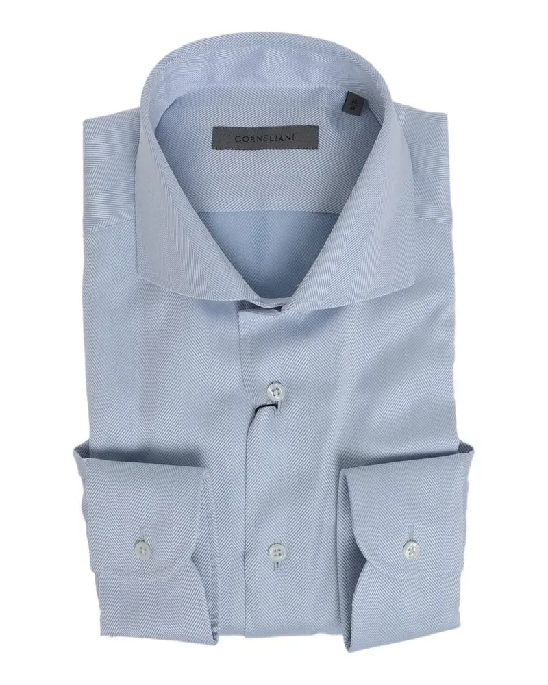 Corneliani herringbone-pattern French-collar shirt - Blau Blau