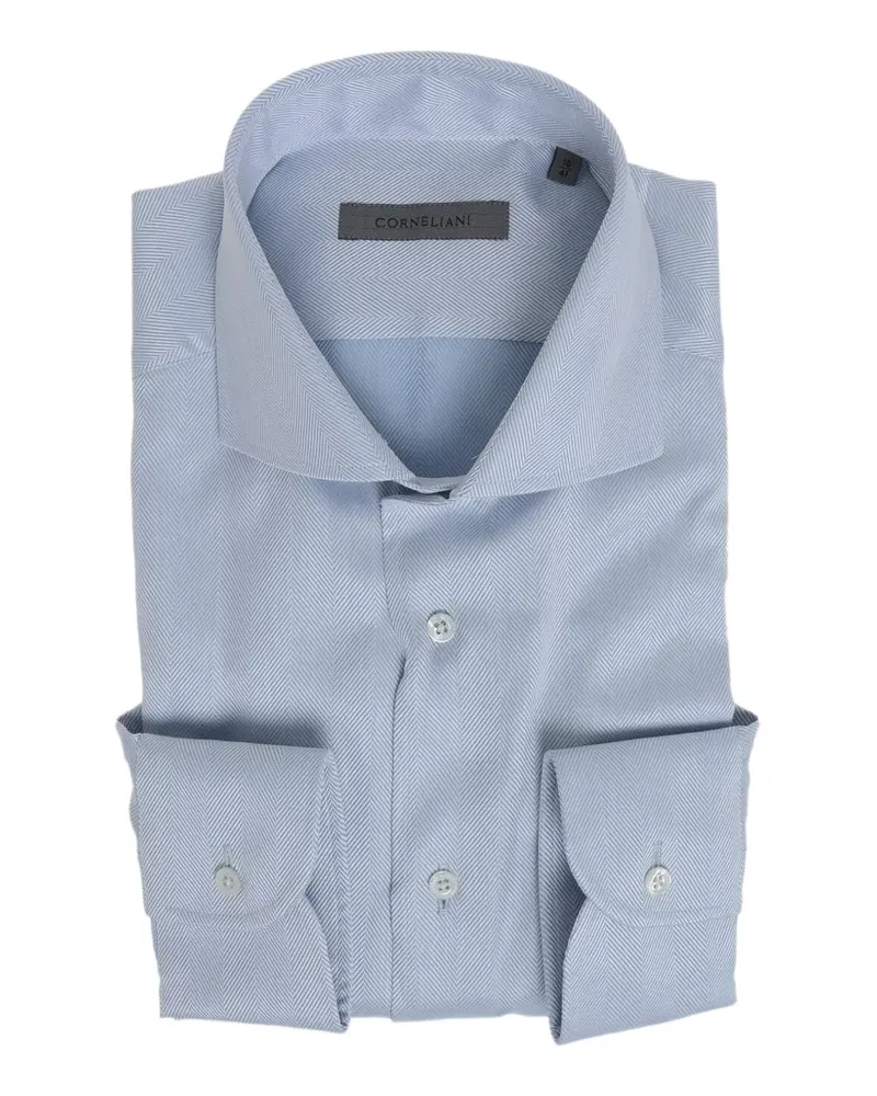 Corneliani herringbone-pattern French-collar shirt - Blau Blau