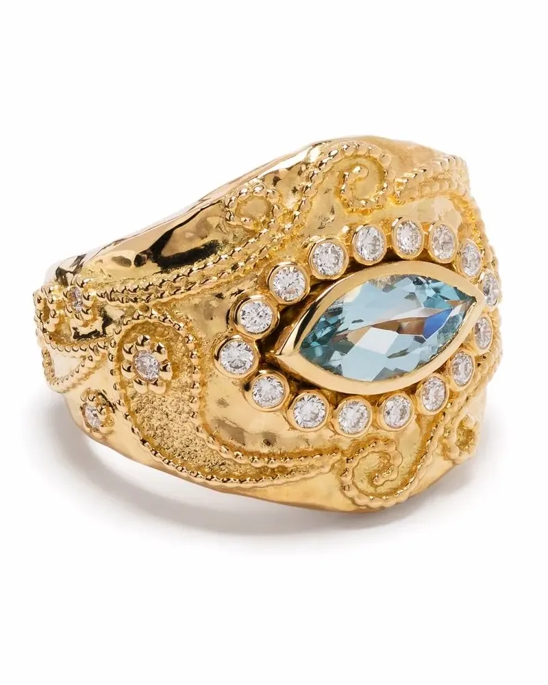 Aurélie Bidermann 18kt Cashmere Gelbgoldring mit Diamanten und Aquamarin Gold