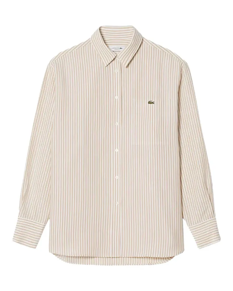 Lacoste striped logo-patch shirt - Nude Nude