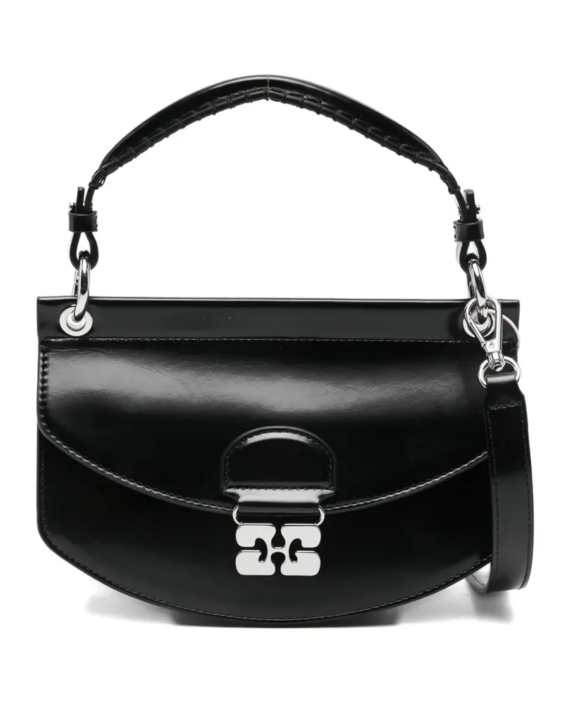 Ganni curved leather cross body bag - Schwarz Schwarz