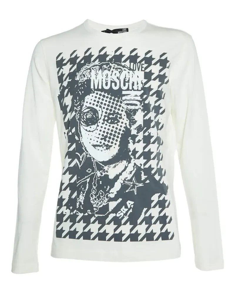 Moschino T-Shirt mit Hahnentrittmuster - Weiß Weiß