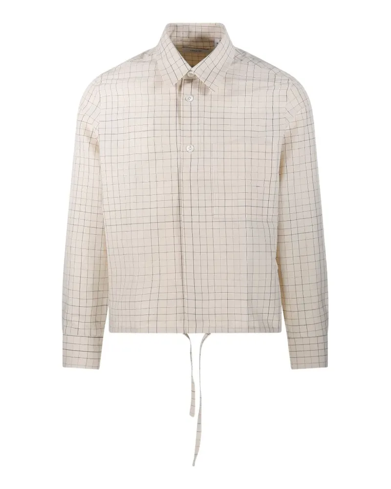 LARDINI check-pattern drawstring-hem shirt - Nude Nude
