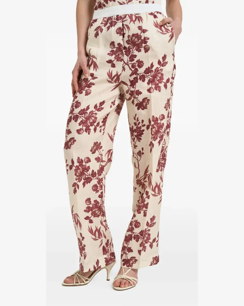 Semicouture floral-print straight-leg trousers - Nude Nude