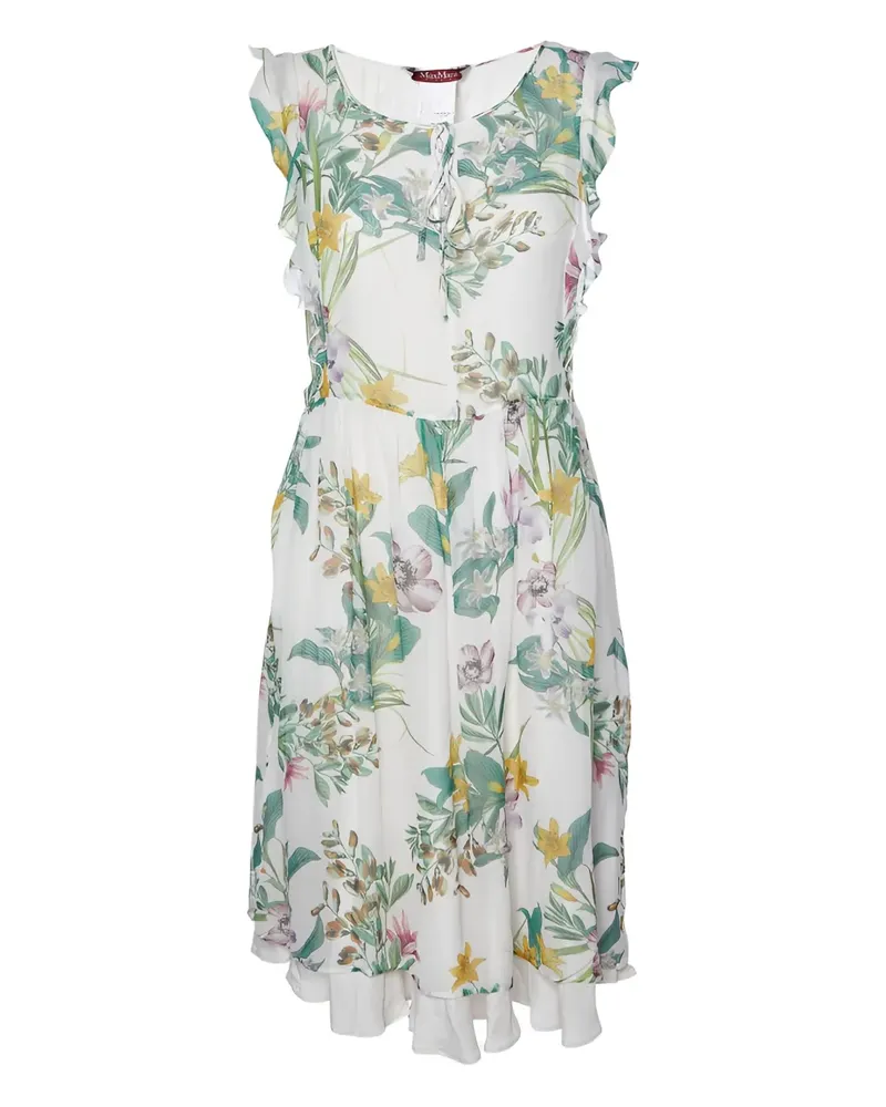 Max Mara Gerüschtes Kleid mit Blumen-Print - Weiß Weiß