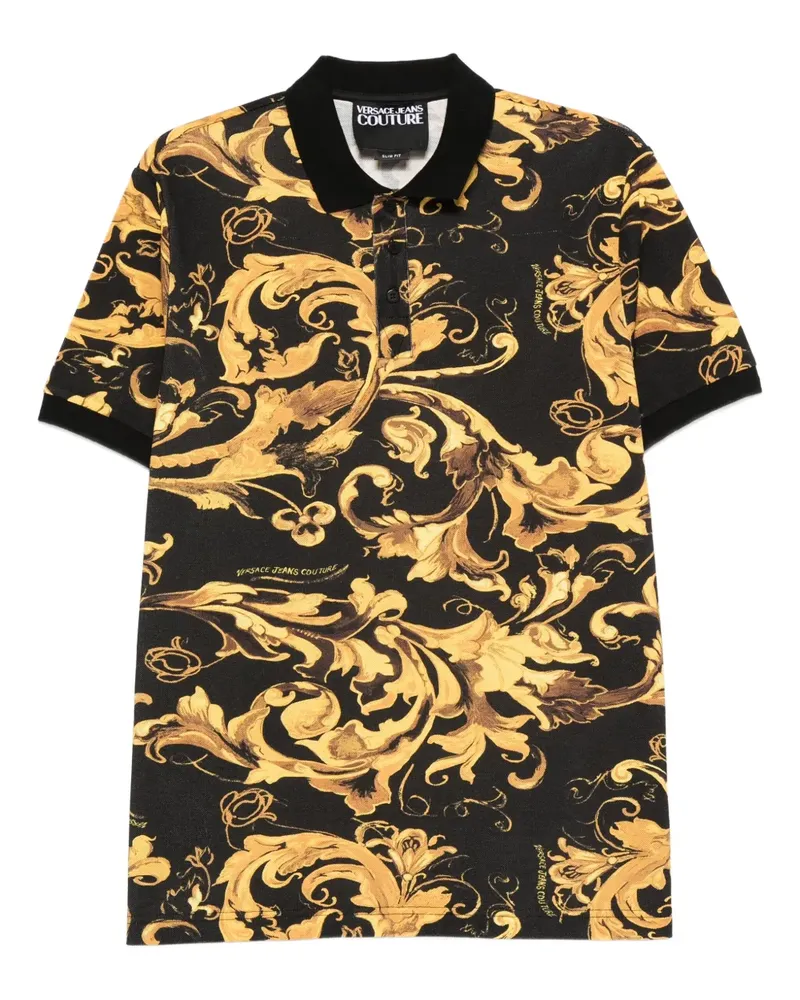 Versace Jeans Poloshirt mit Porzellan-Barocco-Print - Schwarz Schwarz