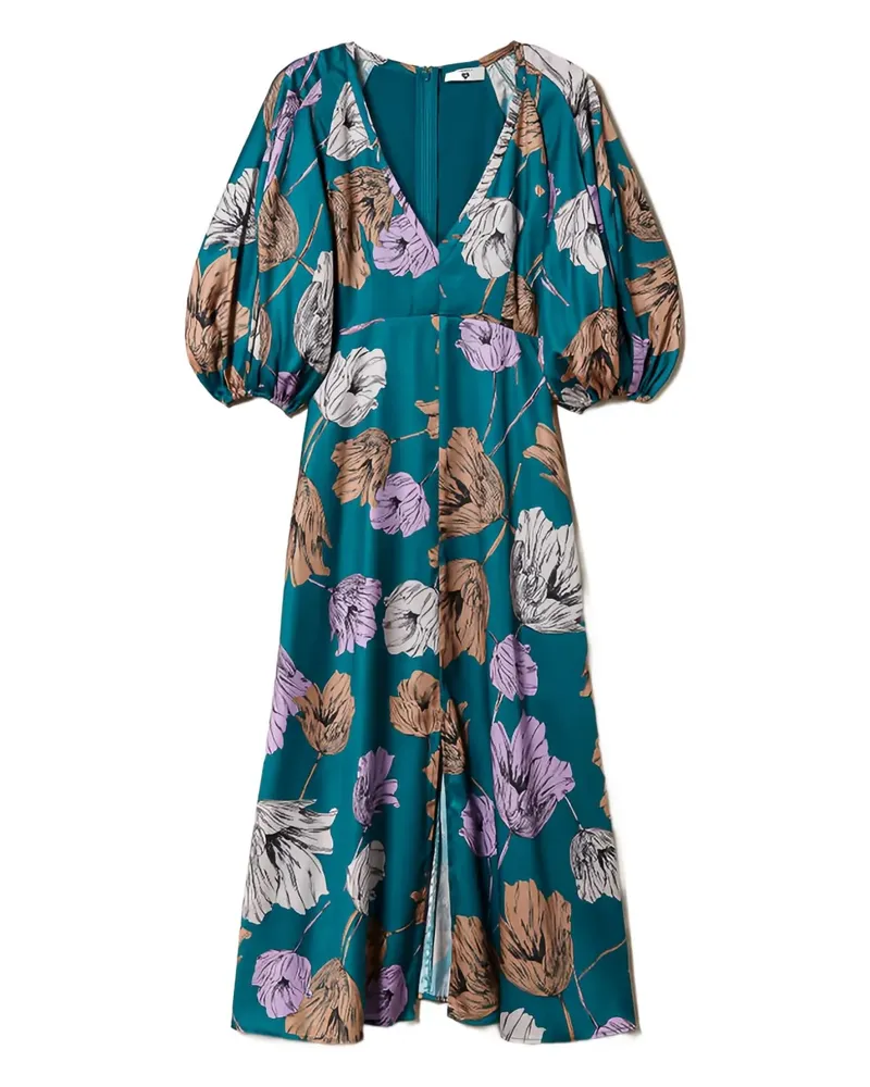 Twin-Set floral puff-sleeve midi dress - Blau Blau