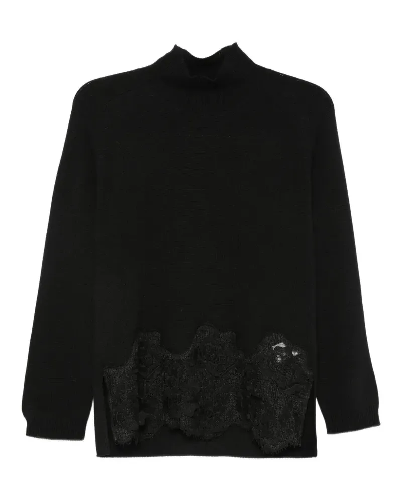 Fabiana Filippi Pullover mit Stehkragen und Spitzenbesatz - Schwarz Schwarz