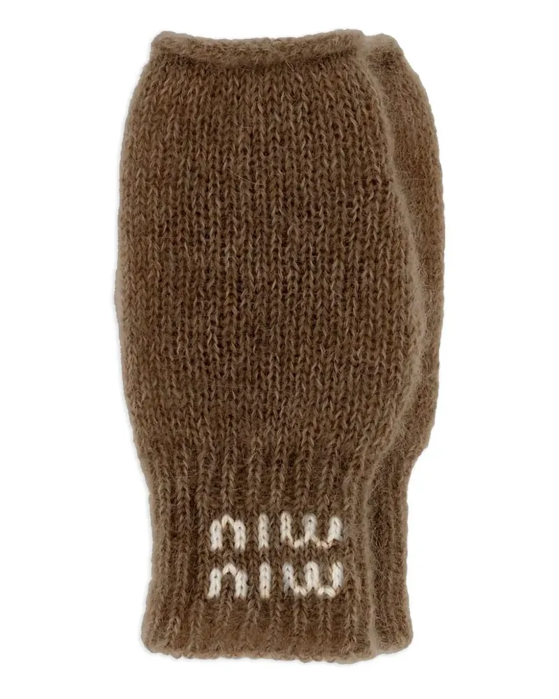 Miu Miu logo gloves - Braun Braun