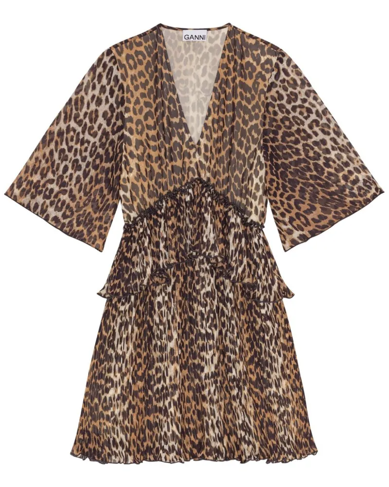 Ganni Minikleid mit Leopardenmuster - Braun Braun