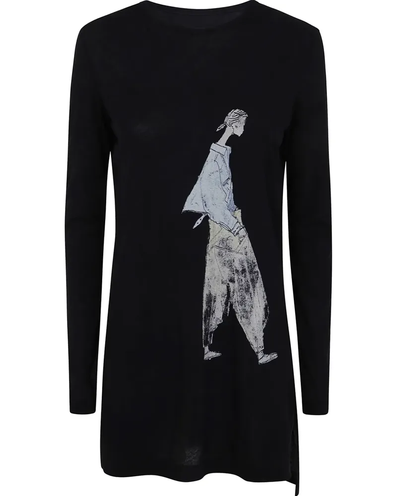 Yohji Yamamoto Minikleid mit grafischem Print - Schwarz Schwarz