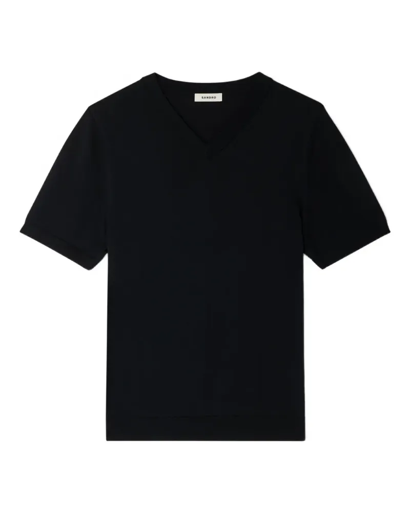 Sandro T-Shirt mit V-Ausschnitt - Schwarz Schwarz