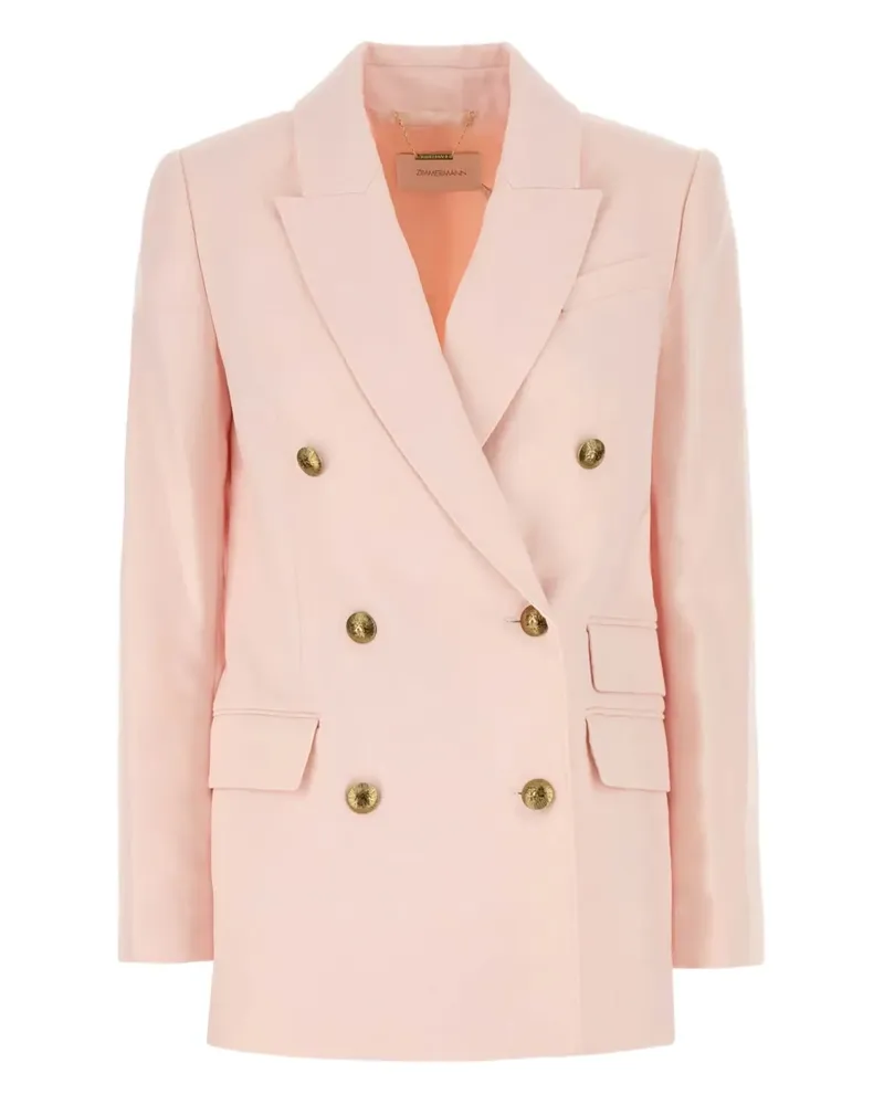 Zimmermann Doppelreihiger Crush Blazer aus Leinen - Rosa Rosa