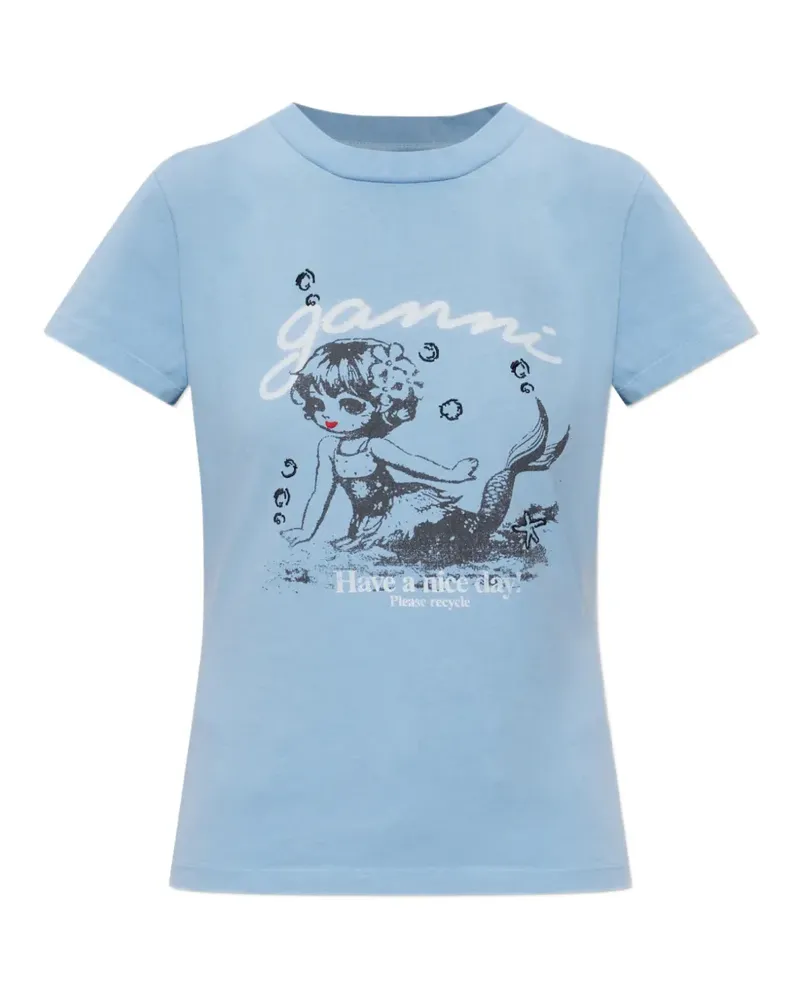 Ganni graphic-print T-shirt - Blau Blau