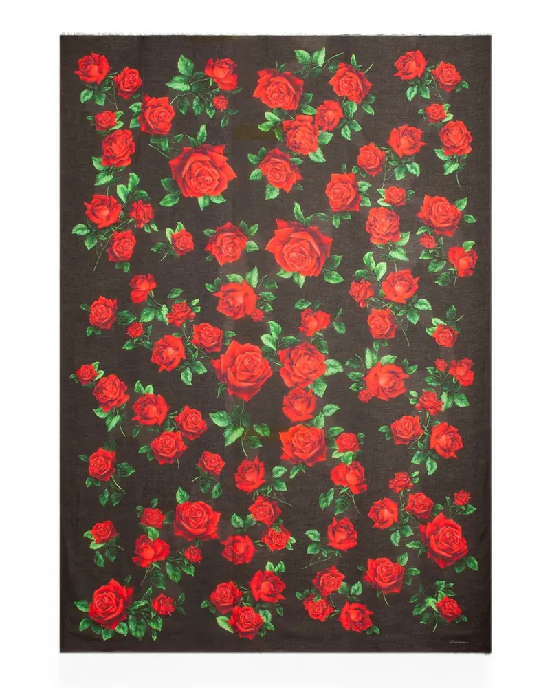 Dolce & Gabbana Ausgefranster Schal mit Rosen-Print - Braun Braun