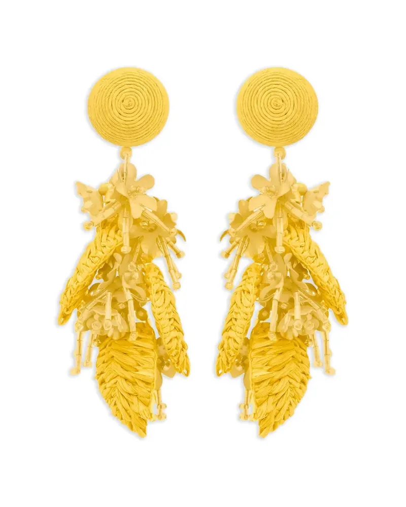 Oscar de la Renta Ohrclips mit Blumenstrauß-Detail aus Raffia - Gelb Gelb