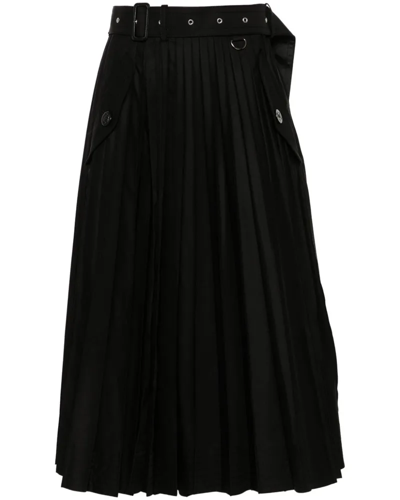 Sacai Plissierter Midirock - Schwarz Schwarz
