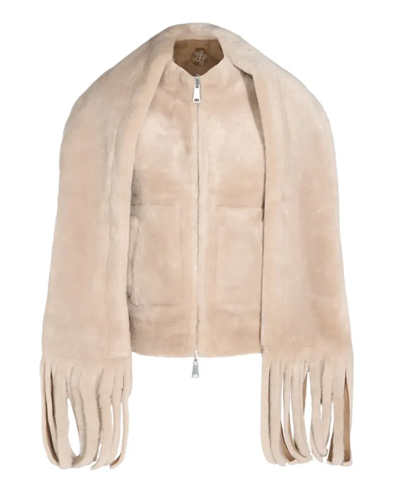 Urbancode fringed-scarf faux-fur coat - Nude Nude