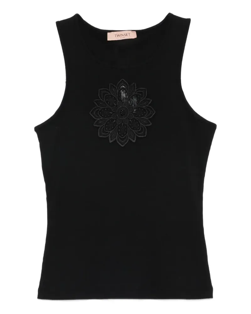 Twin-Set floral-appliqué tank top - Schwarz Schwarz