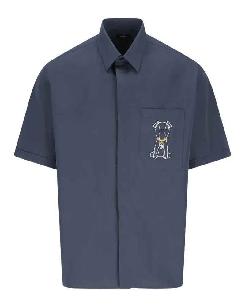 Fendi dog-embroidered pocket shirt - Blau Blau
