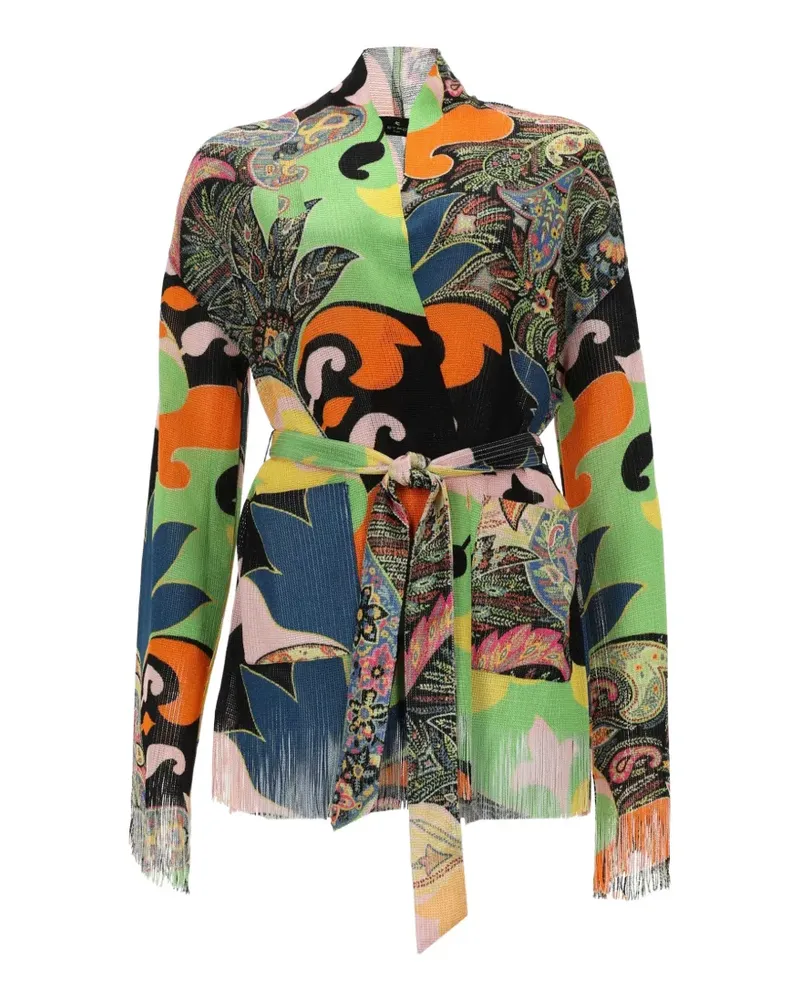 Etro paisley-print fringed-edge cardigan - Grün Grün