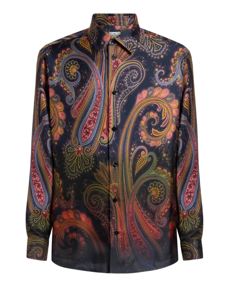 Etro Hemd aus Seidentwill mit platziertem Degradé Paisley-Print - Blau Blau