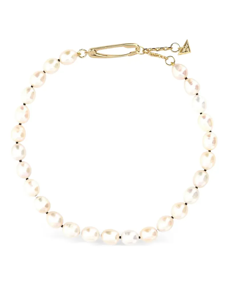 Prada pearl-embellished safety-pin necklace - Gold Gold