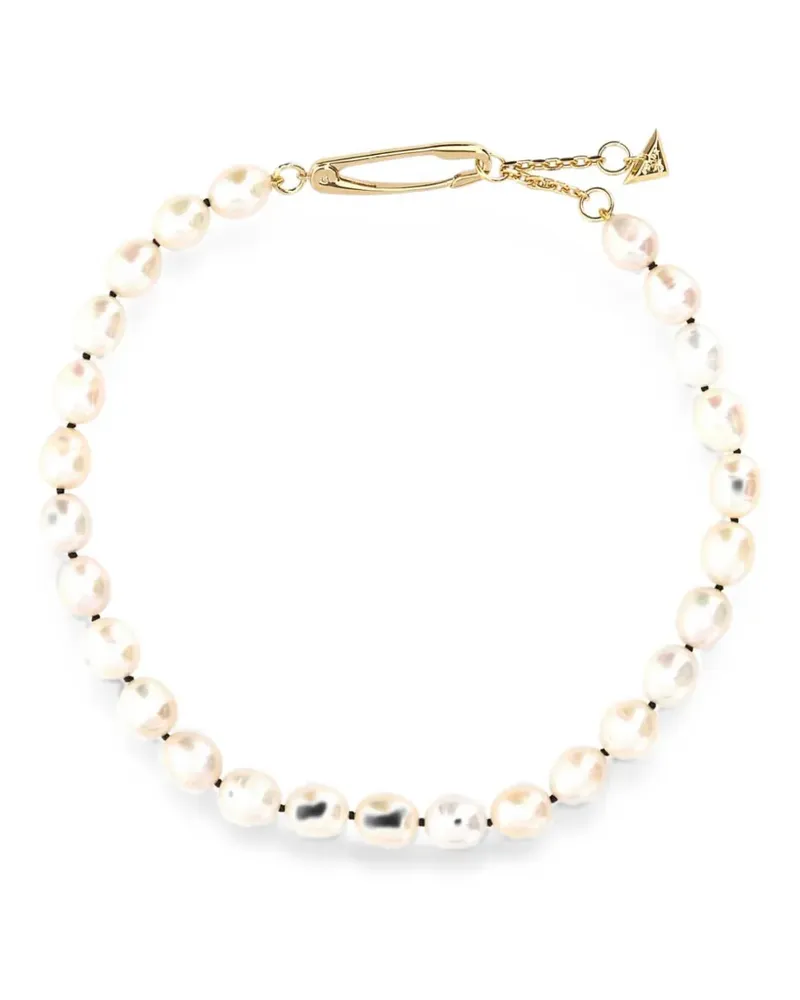 Prada pearl-embellished safety-pin necklace - Gold Gold