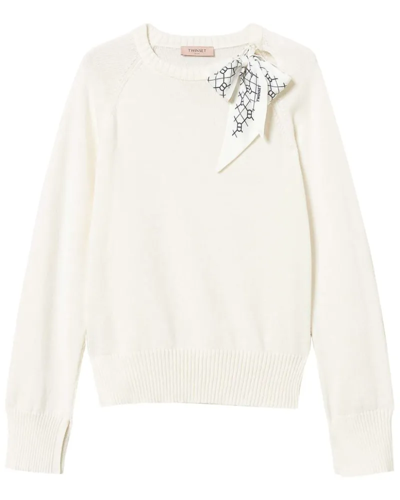 Twin-Set Pullover mit Schaldetail - Weiß Weiß