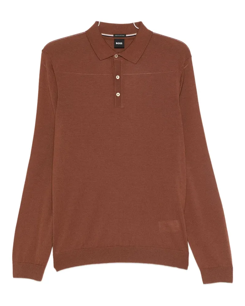 HUGO BOSS Langärmeliges Poloshirt - Braun Braun