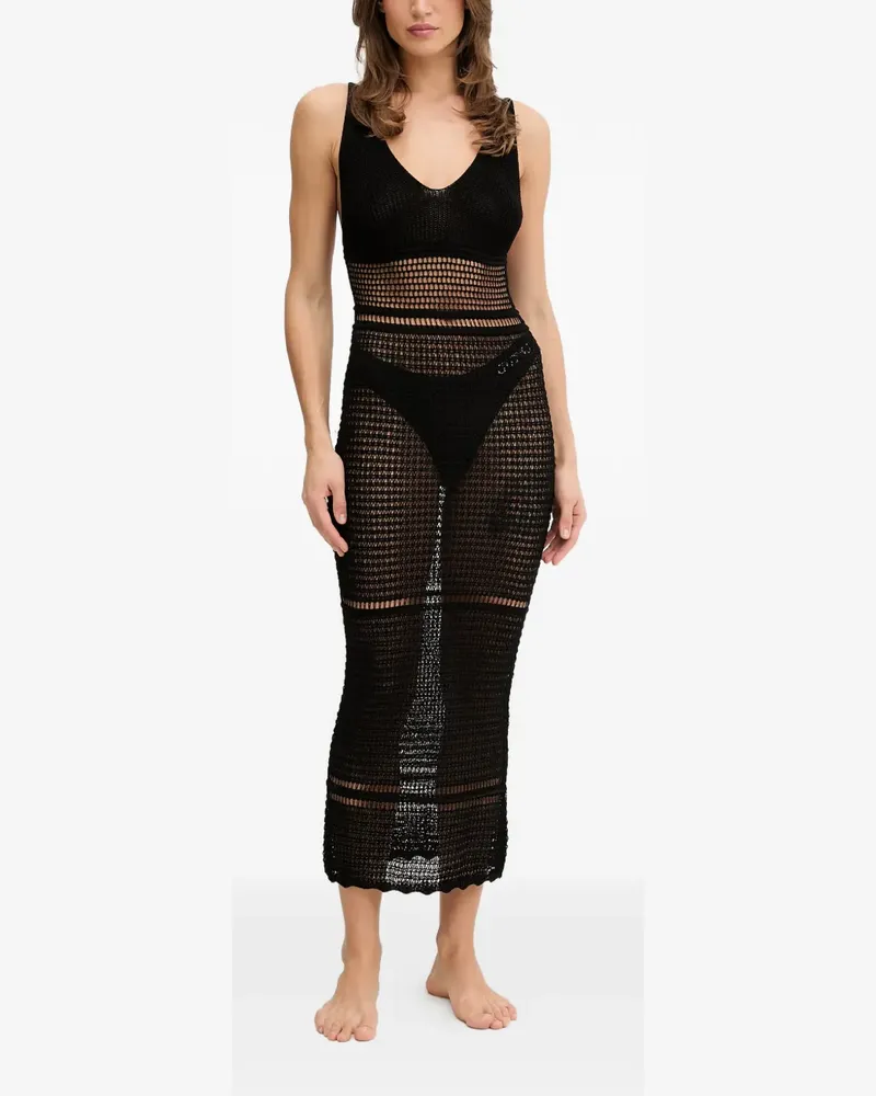 Guess crochet-design V-neck midi dress - Schwarz Schwarz