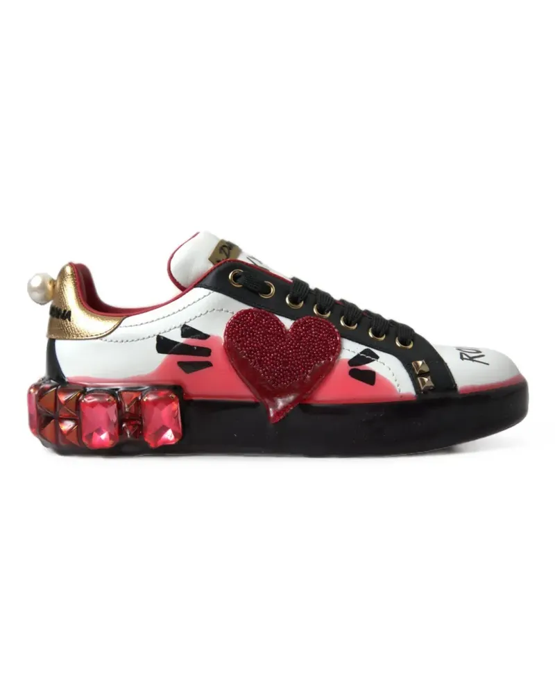 Dolce & Gabbana Portofino Sneakers aus Leder mit Kristallverzierungen - Weiß Weiß
