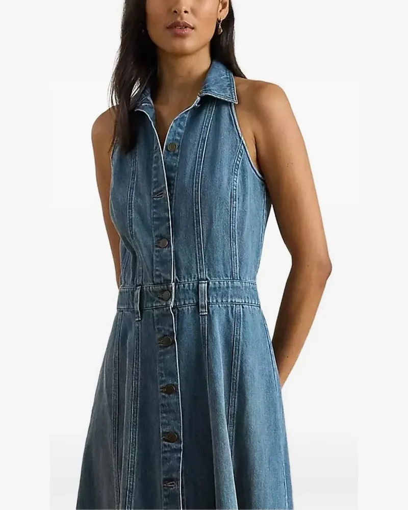 Ralph Lauren panelled denim sleeveless midi shirt dress - Blau Blau
