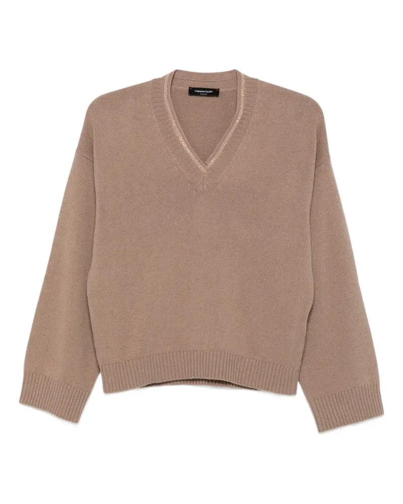 Fabiana Filippi Verzierter Pullover mit V-Ausschnitt - Braun Braun