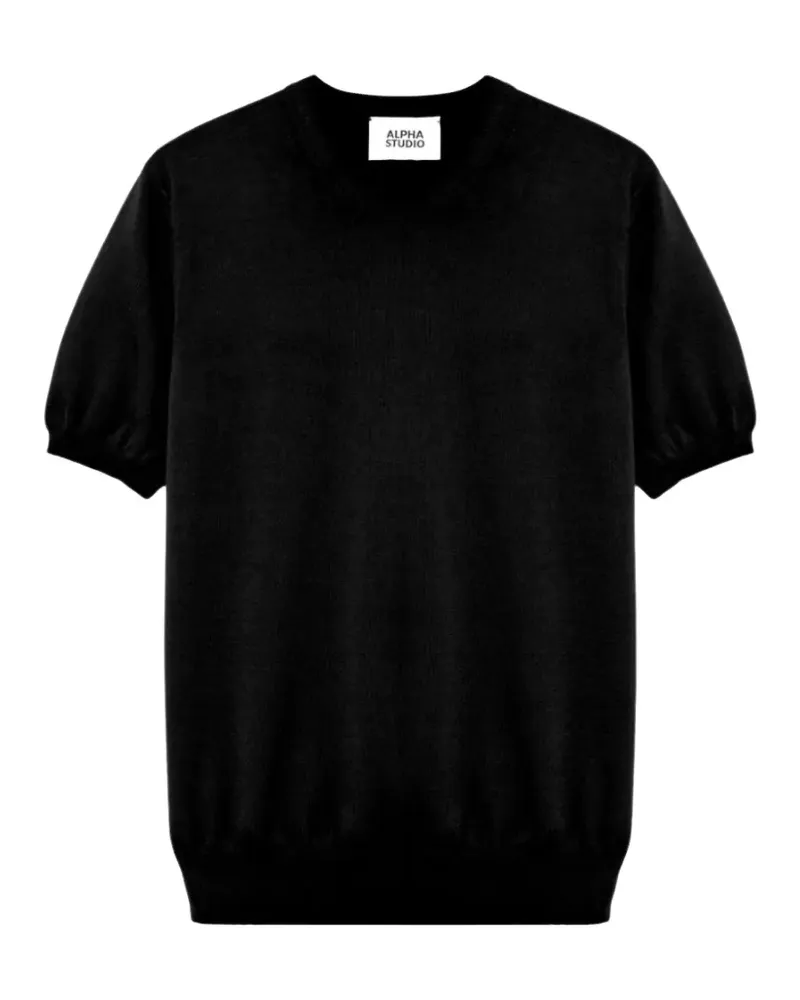 Alpha Studio short-sleeved knitted T-shirt - Schwarz Schwarz