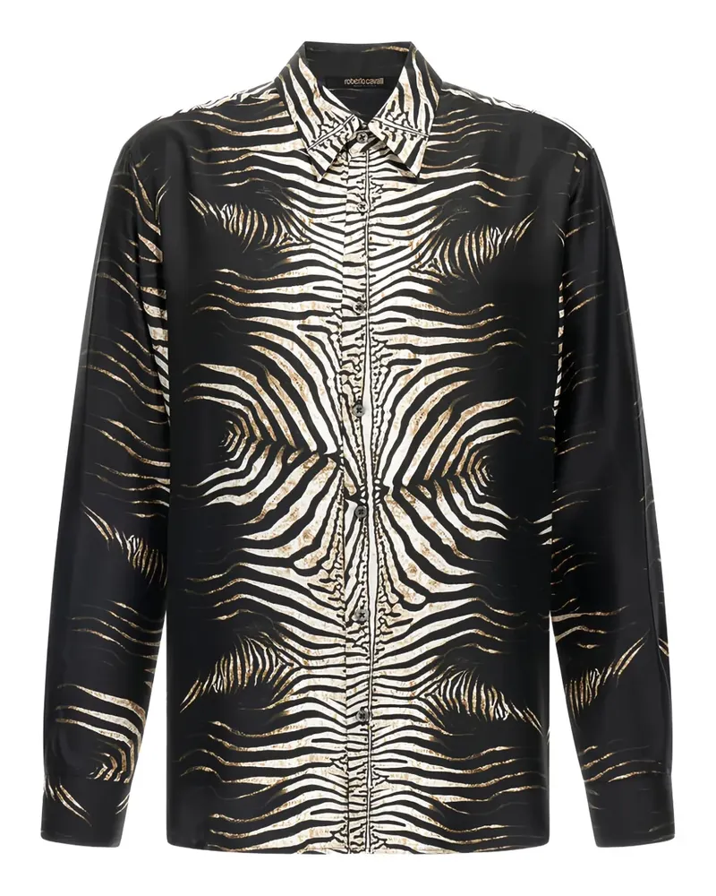 Roberto Cavalli Seidenhemd mit Print - Schwarz Schwarz