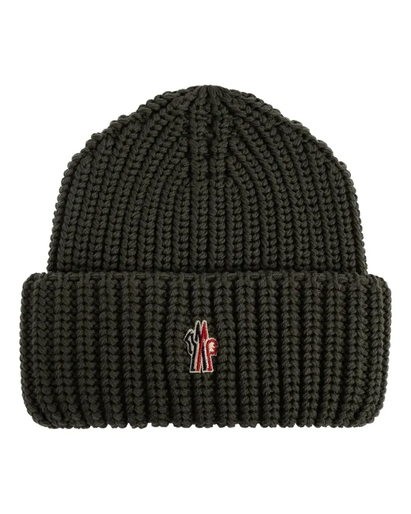 Moncler Gerippte Mütze mit Logo-Patch - Grün Grün
