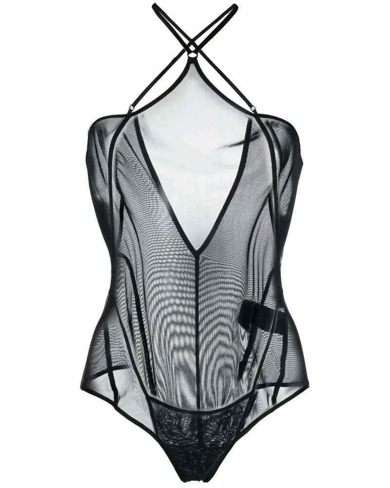 Charlotte Knowles Celest transparenter Neckholder-Body - Schwarz Schwarz