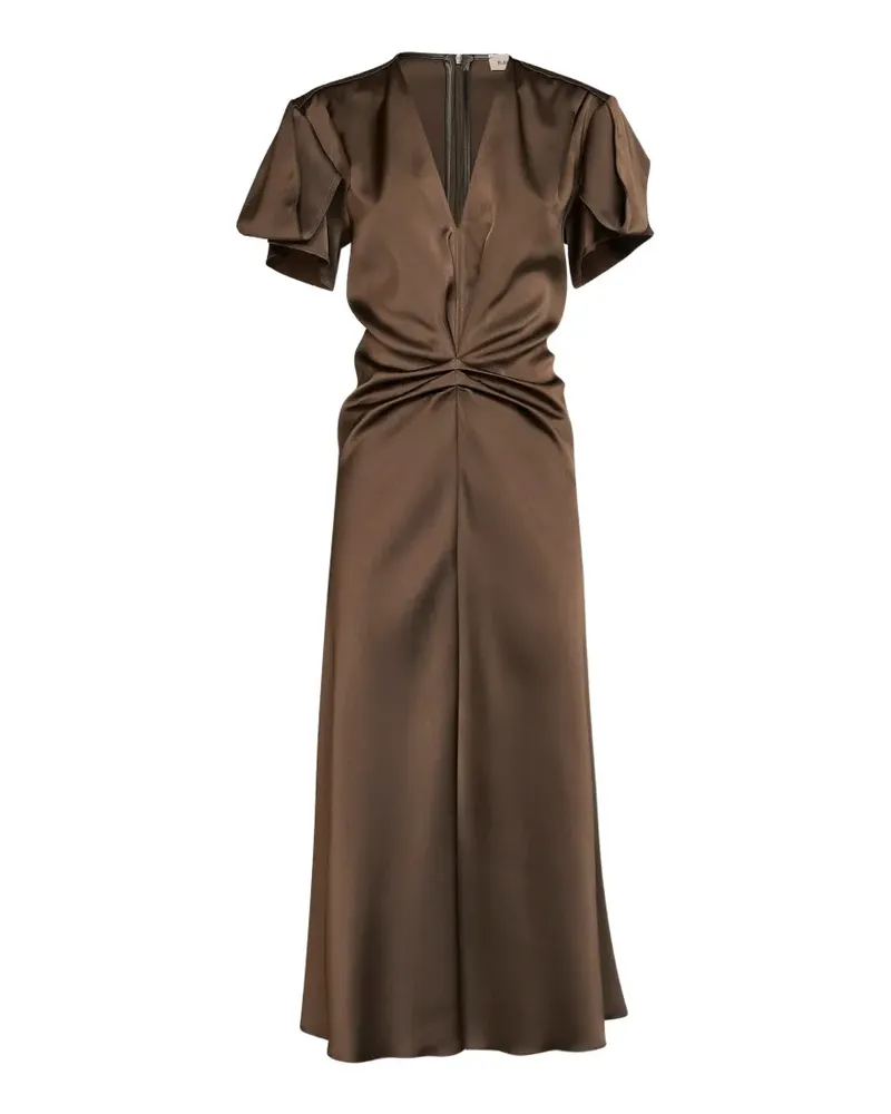 Blanca tulip-sleeve gathered-waist midi dress - Braun Braun