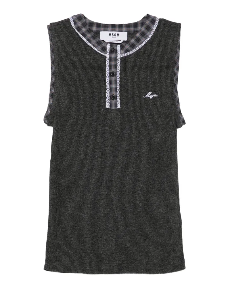 MSGM Geripptes Tanktop mit Spitzenborten - Grau Grau