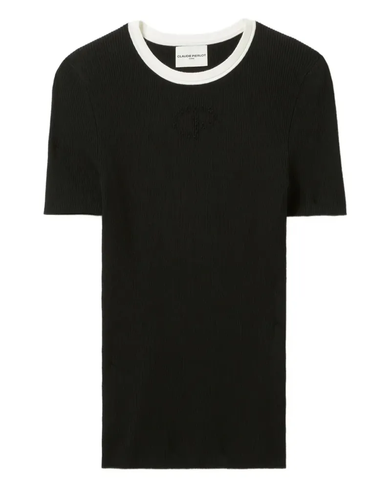 Claudie Pierlot Geripptes Oberteil mit Logo - Schwarz Schwarz
